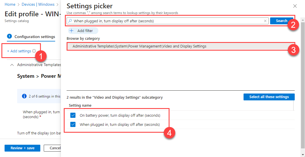 Adding power and display settings in the Settings catalog